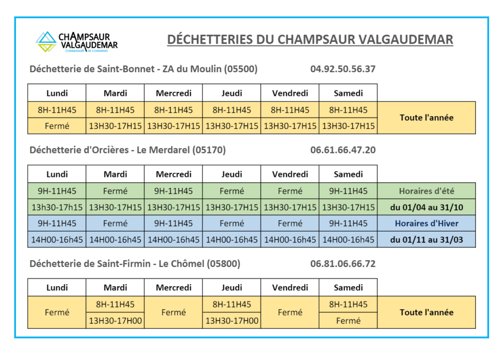 horaires decheteries 1024x724 - Horaires d&eacute;chetteries du Champsaur Valgaudemar
