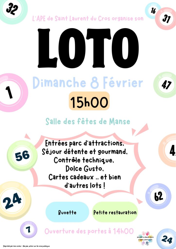 loto APE 08 fev 2026 724x1024 - LOTO de l'APE DE SAINT LAURENT DU CROS